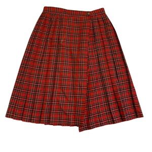 Vintage 70s/80s Principles Red Plaid Pleated Midi Skirt Size 12